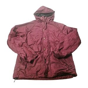 VTG The Woolrich Womens Rain Jacket Hooded Zip Red Wool Blend Lining Size L